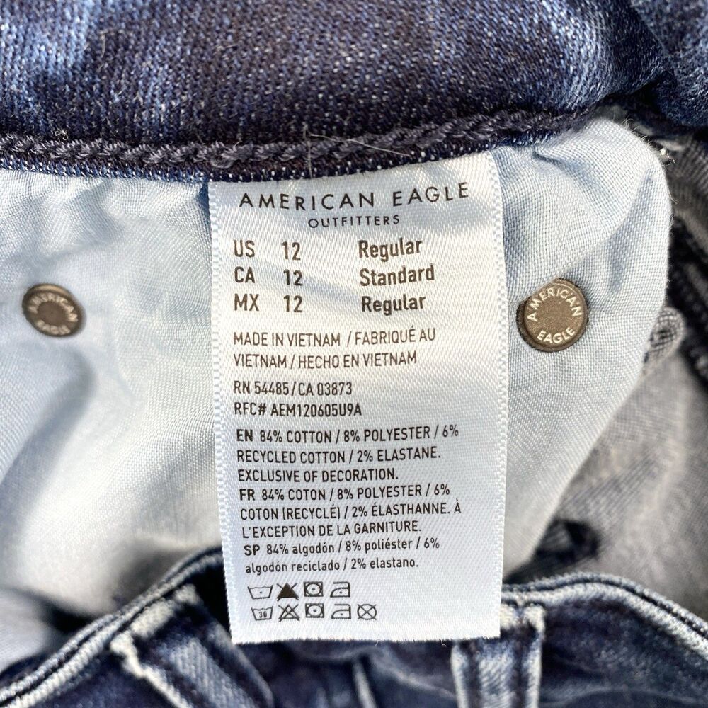 American Eagle Jeans Festival Flare Mid Rise Stretch Denim Womens 12 Blue Hippie - Picture 8 of 13